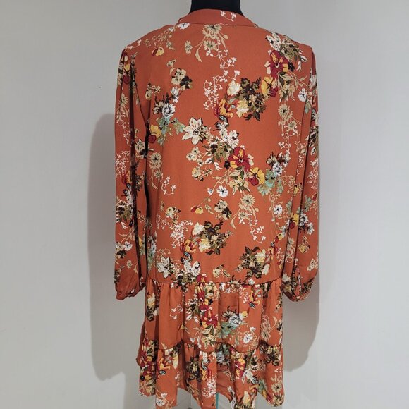 Emma & Michele Womens Floral Dropwaist Long Sleeve Dress Size Medium Orange Boho - Picture 6 of 13